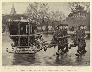 El emperador de China en trineo en el lago de los jardines del palacio, Pekín